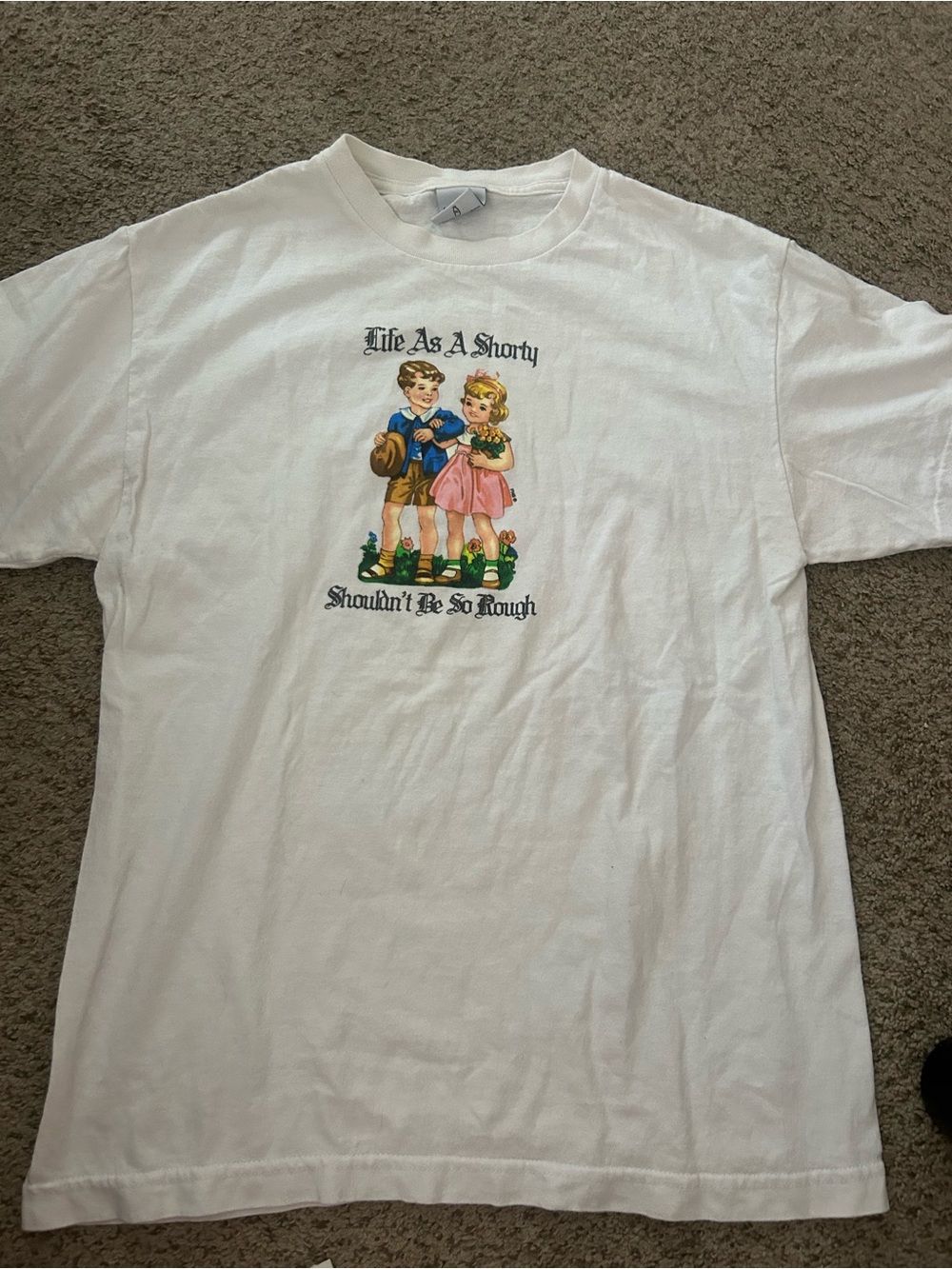 Kids White Graphic Tee with Vintage Couple Print